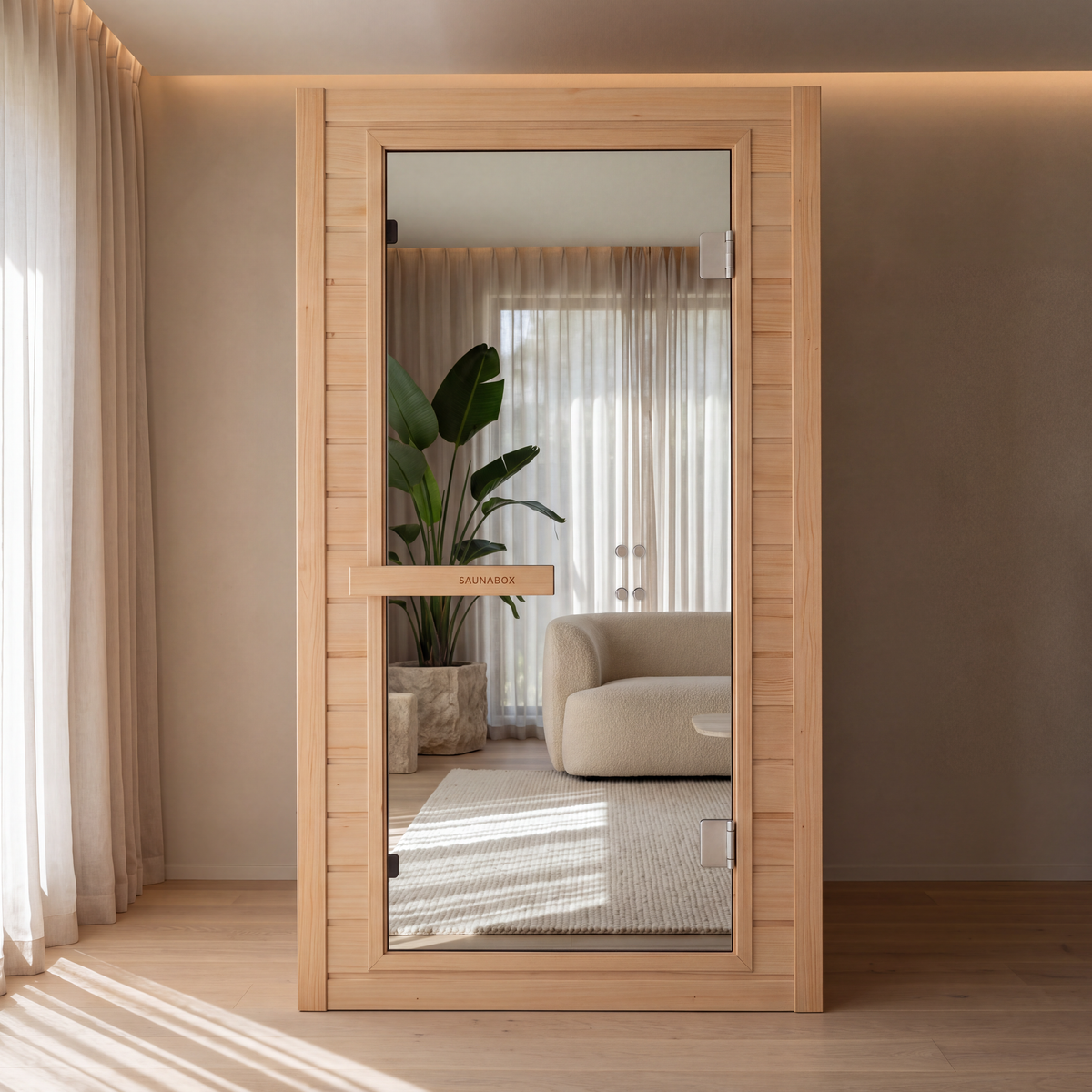 Natural Solara 1-Person sauna with reflective glass door