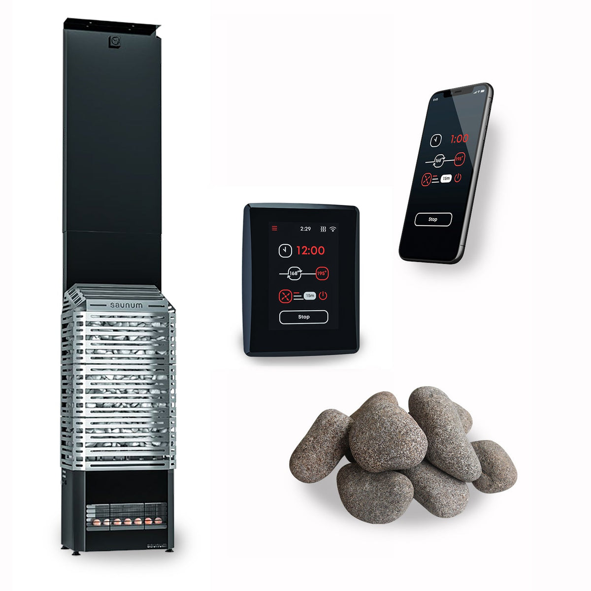 Saunum Air 5 Stainless Steel sauna heater package with AirIQ Wi-Fi control