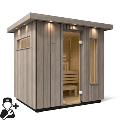 KOHLER C2 Outdoor Sauna Kit | Weathered Grey Spruce | Up to 6 Persons
