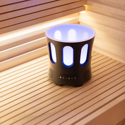 SaunaLife Zone sauna bucket with blue mood lighting