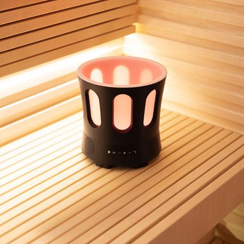 SaunaLife Zone sauna bucket with red mood lighting