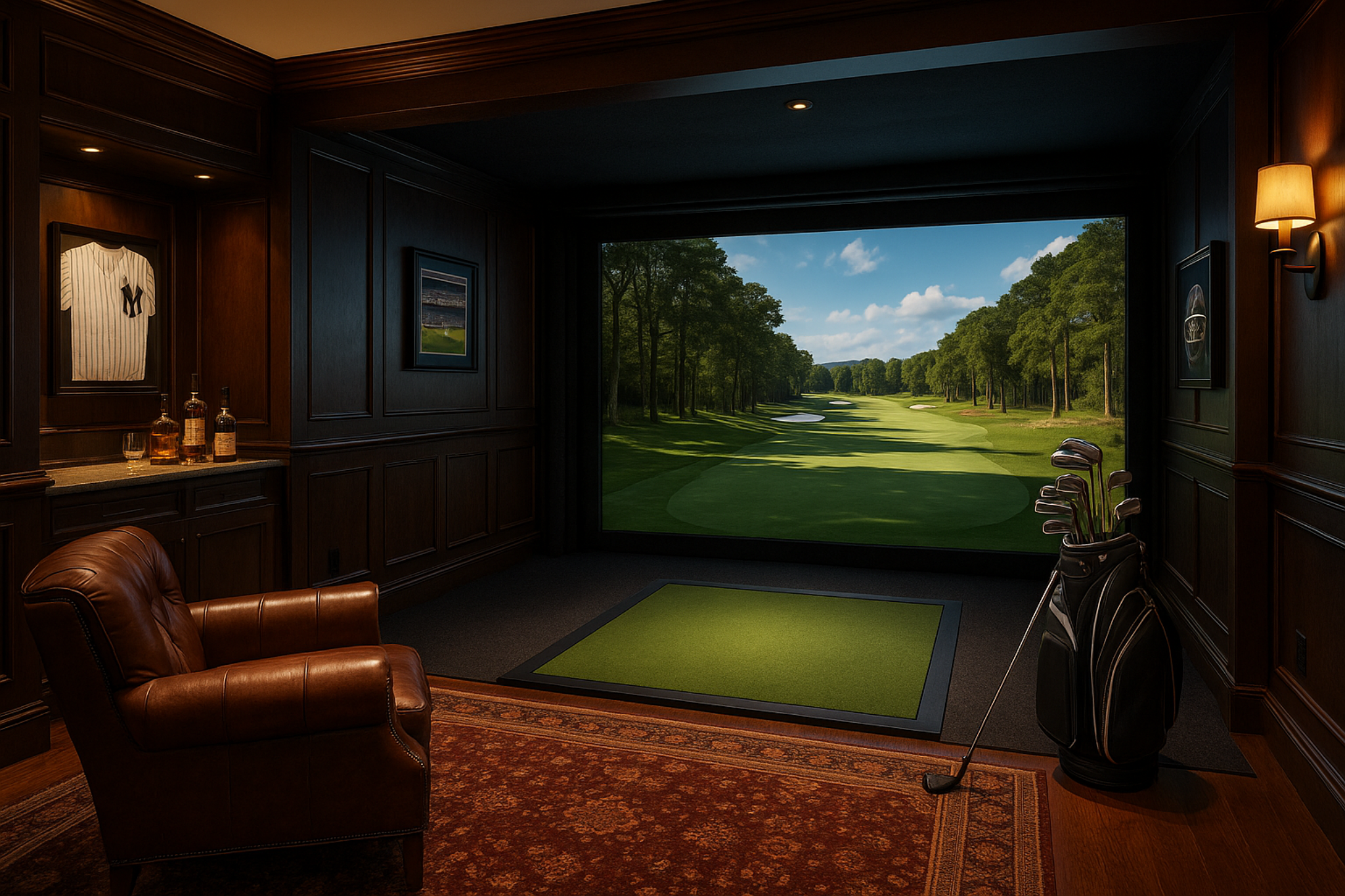 golf simulator in mancave